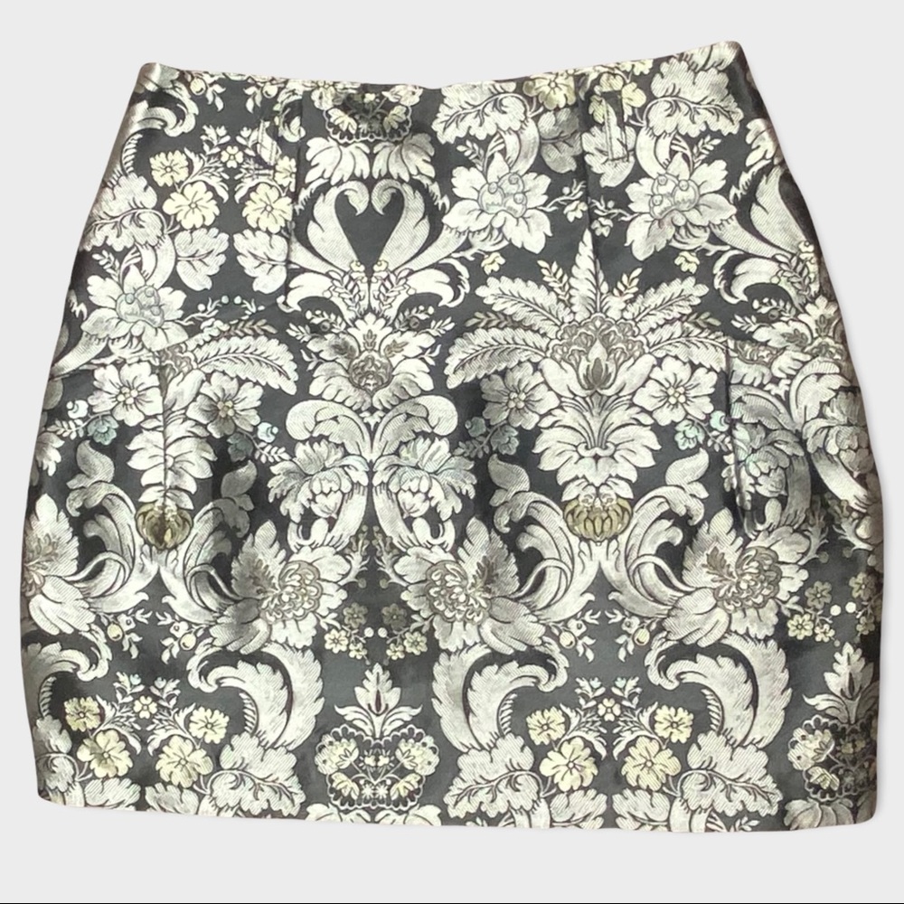 VTG Emporio Armani Grey Floral Litex Jacquard Mini Skirt Sz L/XL